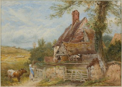 Landscape with Cottage, Girl and Cow by Myles Birket Foster